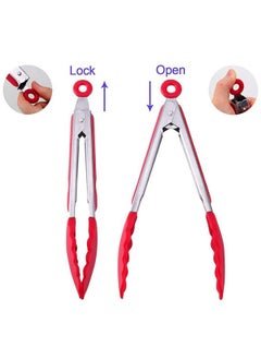 ALLWIN-HOUSEWARE W 4 Pack Red Kitchen Tongs, Premium Silicone BPA Free Non-Stick Stainless Steel BBQ Cooking Grilling Locking Food Tongs, 9-Inch & 12-Inch  - Image 3