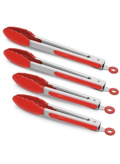 ALLWIN-HOUSEWARE W 4 Pack Red Kitchen Tongs, Premium Silicone BPA Free Non-Stick Stainless Steel BBQ Cooking Grilling Locking Food Tongs, 9-Inch & 12-Inch  - Image 1