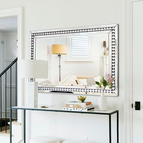 Autdot Autdot Wall Decorative Mirror with Crystal and Glass Frame 24 X 36 Large Wall Mirror for Elegant Living Room Decor Modern Crystal Mirror Horizontal or Vertical Hanging 