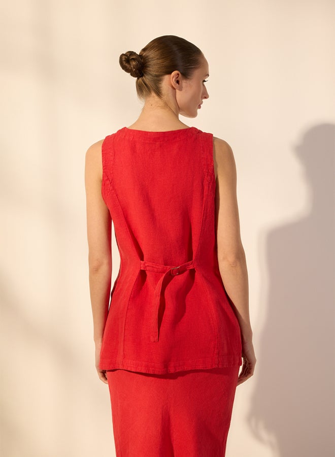 trendyol 100% Linen Red Fitted Vest - - Image 4