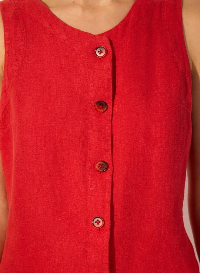 trendyol 100% Linen Red Fitted Vest - - Image 3