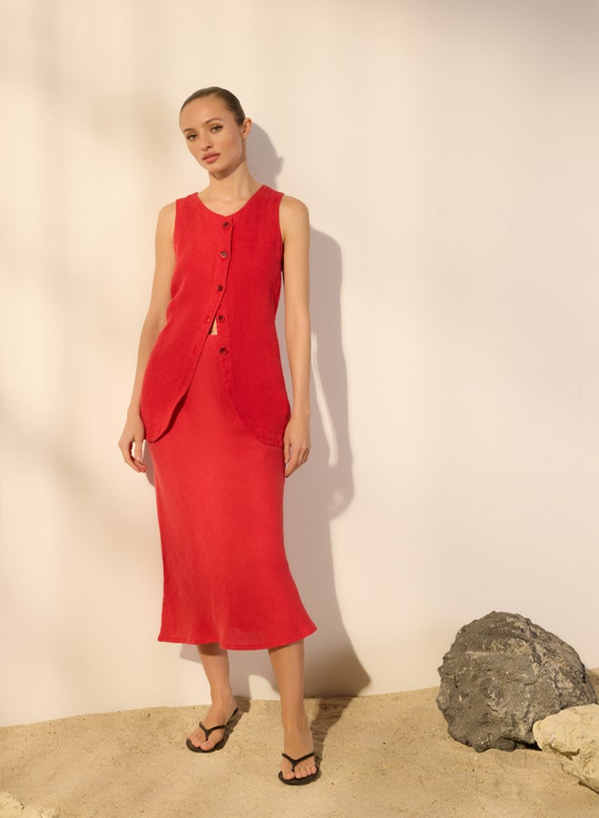 trendyol 100% Linen Red Fitted Vest - - Image 2