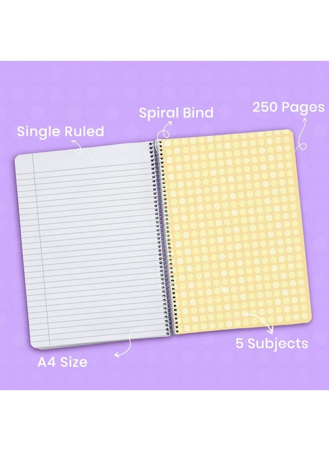 classmate Classmate Pulse 5 Subject Spiral Notebook - Pack of 1 | Single Line | 250 Pages | A4 - 29.7cm x 21.0cm | Attractive Cover Designs | Soft Cover | Notebooks for College Students  - Image 2
