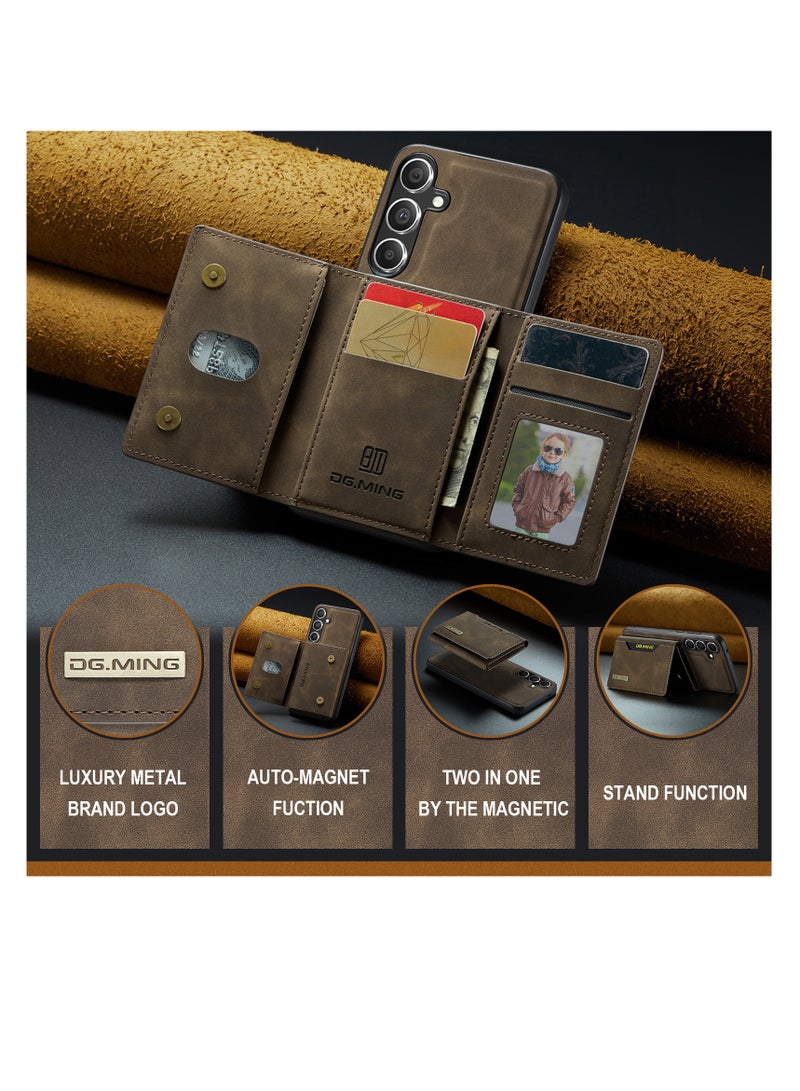 DGMING Wallet Case for Samsung Galaxy S24 Plus , DG.MING Premium Leather Phone Case Back Cover Magnetic Detachable with Trifold Wallet Card Holder Pocket for Samsung Galaxy S24 Plus (Brown)  - Image 4