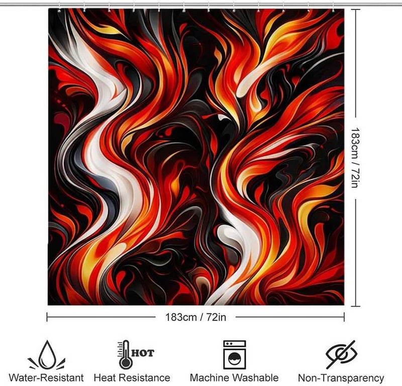Abstract Flames Dynamic Swirls of Fire and SmokeShower Curtain for Bathroom Waterproof Tan Shower Curtain with Hooks 71 inch x 71 inch - Image 3