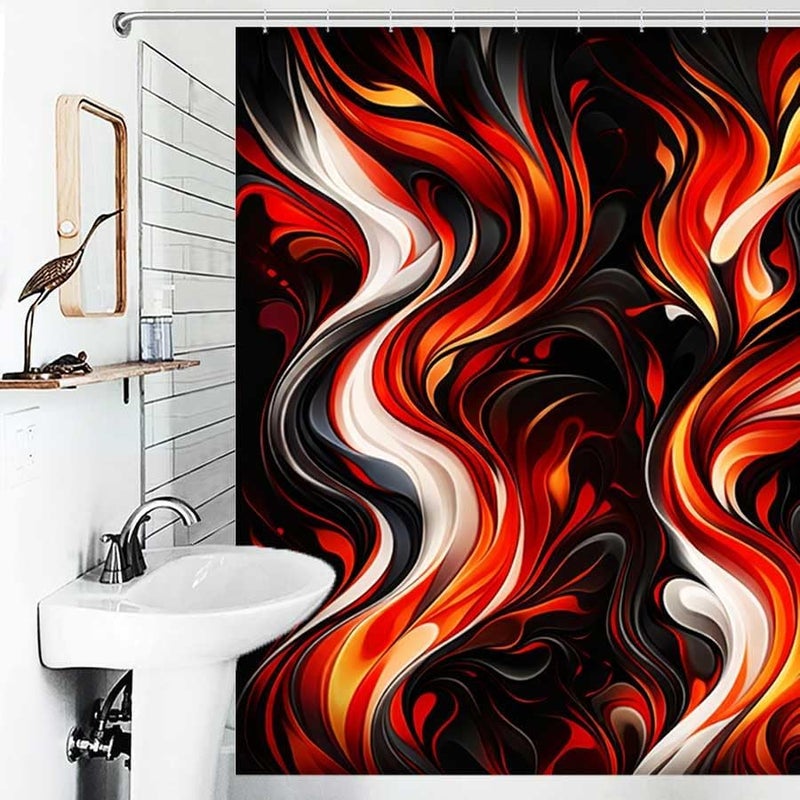 Abstract Flames Dynamic Swirls of Fire and SmokeShower Curtain for Bathroom Waterproof Tan Shower Curtain with Hooks 71 inch x 71 inch - Image 4