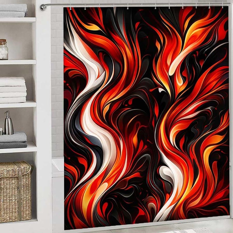 Abstract Flames Dynamic Swirls of Fire and SmokeShower Curtain for Bathroom Waterproof Tan Shower Curtain with Hooks 71 inch x 71 inch - Image 2