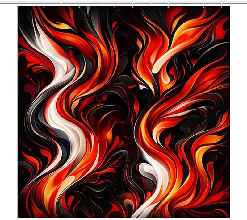 Abstract Flames Dynamic Swirls of Fire and SmokeShower Curtain for Bathroom Waterproof Tan Shower Curtain with Hooks 71 inch x 71 inch - Image 1