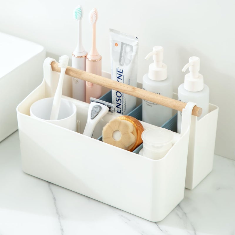 Vidifor Large Portable Basket with Handle, Plastic Craft Storage Organizer Caddy Tote with Adjustable Divided for Makeup Art Supplies, Sewing, Colored Pencils-Blue - Image 4