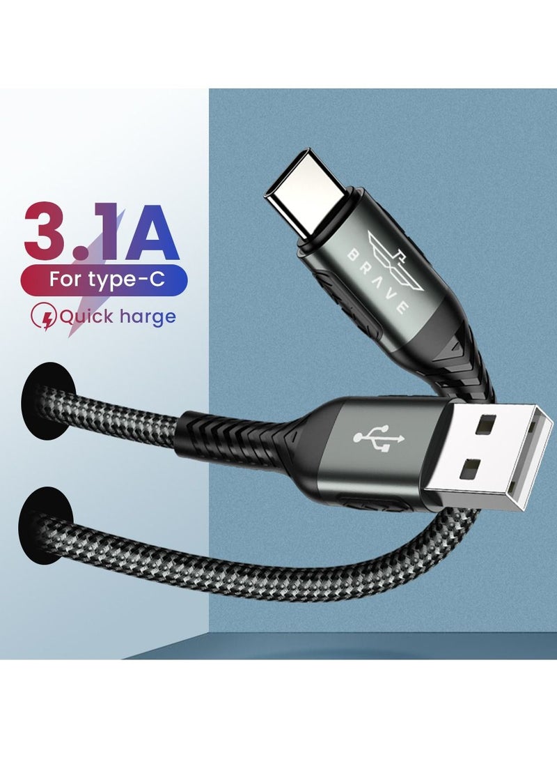 Brave BRAVE 30W USB Cable Type-C Connector 3.1A Nylon Braided Durable Fast Charge and Data Cable (1.2m/4ft) Made of Aluminum Alloy for Long Lasting Material, Safe and Reliable, Flexible Black  - Image 2