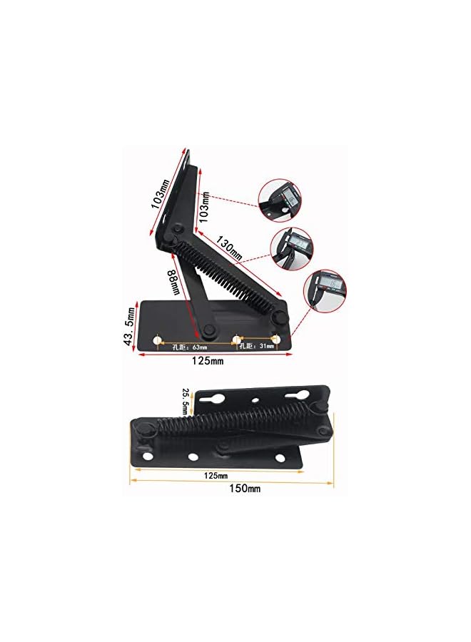 S-TOP 2 Pieces 80 Degree Foldable Lifting Bracket, Black Spring Hinges are widely Used in Sofa Hinge Lifters, Furniture Storage Support Hinges - Image 2