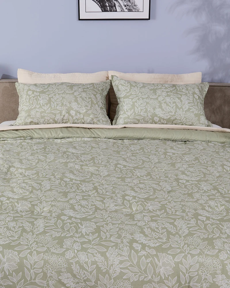 REDTAG Green 5 Piece Leaves Printed Comforter Set (260 x 240 cm)