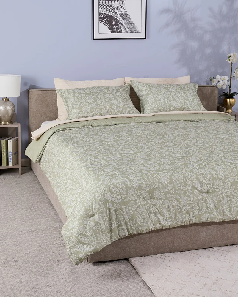 REDTAG Green 5 Piece Leaves Printed Comforter Set (260 x 240 cm)