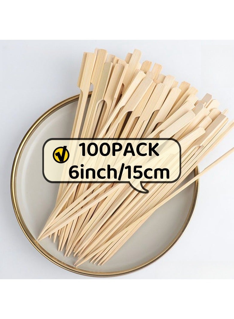 100 Pcs Bamboo Skewers, Natural wooden Food Grade, Cocktail sticks for Marshmallow Fruit Skewers BBQ Store  - Image 1
