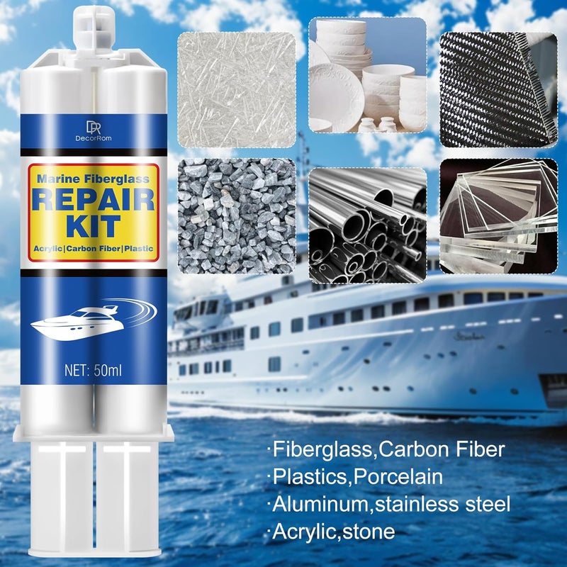 DecorRom Marine Fiberglass Repair Kit - 3.4oz Gel Coat Repair Kit for Boats, Clear Fiberglass Repair Epoxy Filler for Fast Repair Scratches, Cracks, Holes, Gelcoat Repair kit for Fiberglass, Acrylic, Porcelain - Image 4