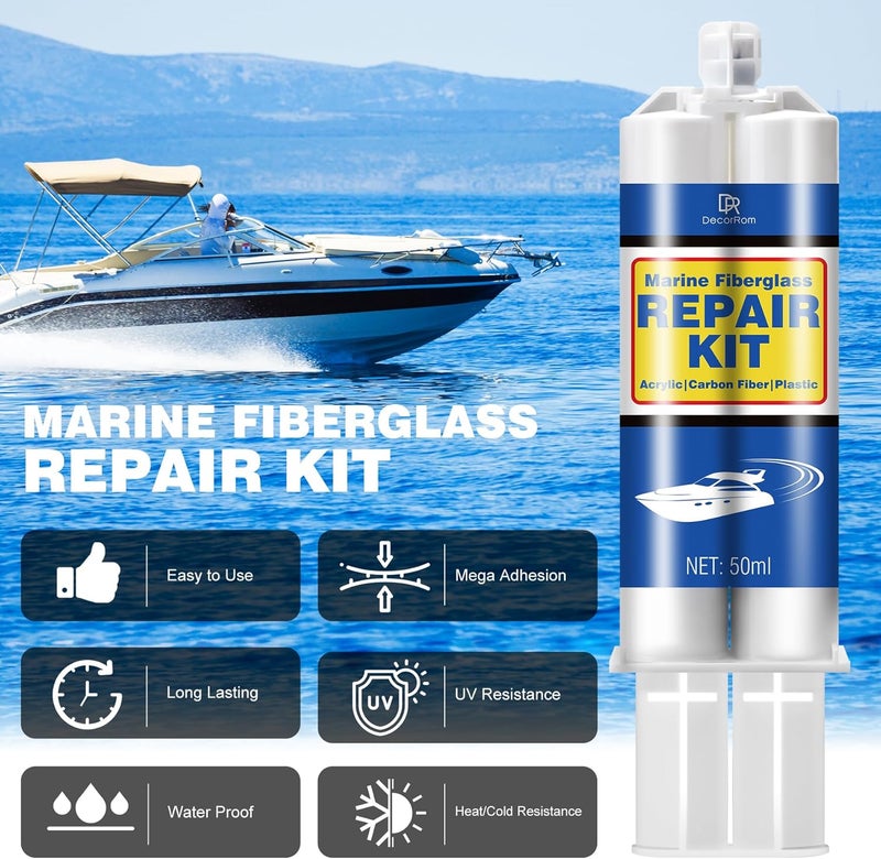 DecorRom Marine Fiberglass Repair Kit - 3.4oz Gel Coat Repair Kit for Boats, Clear Fiberglass Repair Epoxy Filler for Fast Repair Scratches, Cracks, Holes, Gelcoat Repair kit for Fiberglass, Acrylic, Porcelain - Image 3