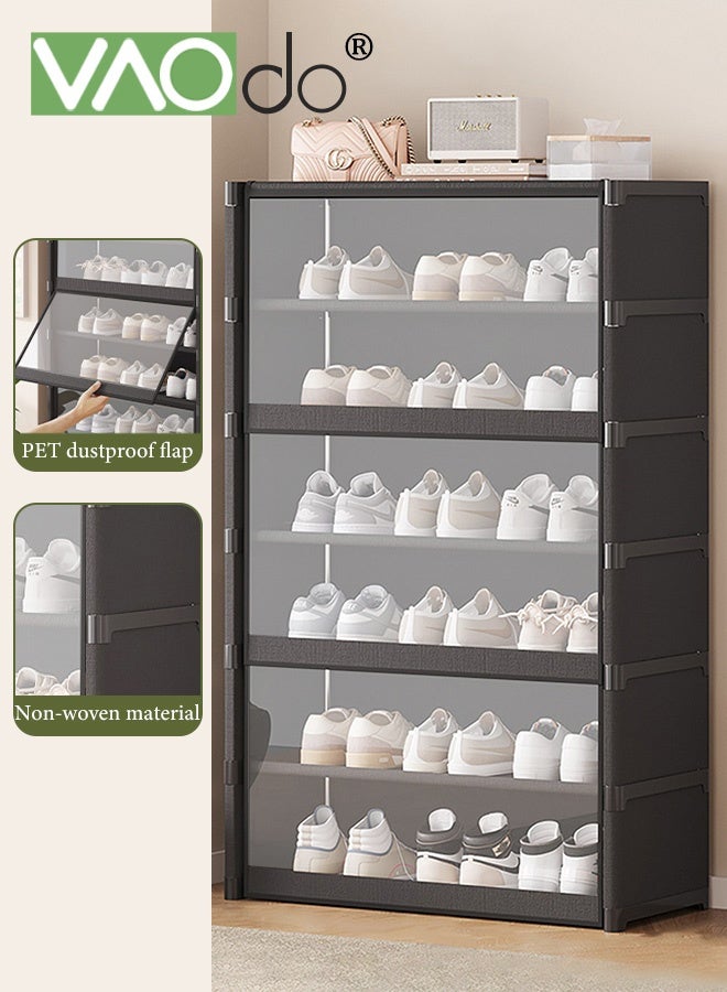 VAOdo 7-Tier Shoe Rack with Clear Window Cover, Large Capacity Shoe Shelf Storage, Dust-proof Flip Cover, Adjustable Shelves Shoe Storage Rack for Closet Front Door Entrance Dorm Garage  ﻿ - Image 1