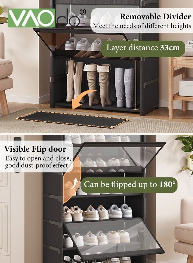 VAOdo 7-Tier Shoe Rack with Clear Window Cover, Large Capacity Shoe Shelf Storage, Dust-proof Flip Cover, Adjustable Shelves Shoe Storage Rack for Closet Front Door Entrance Dorm Garage  ﻿ - Image 5