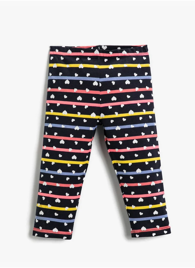 كوتون Heart Printed Striped Leggings Cotton