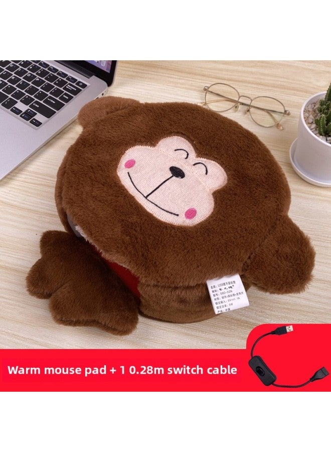 Winter Heating Hand Warmer Mouse Pad With Wrist Winter Mouse Cover Warm Computer Men's Fleece-lined Thickened Gloves-Pattern:Smiling Monkey + Send An Extra Switch Cable  - Image 1