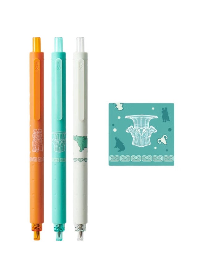 Kaco China National Museum Collaboration, Retractable Gel Pen, Stylish 0.5Mm Black Pen, Low Center Of Gravity, Student Exam Writing Pen, Quick-Drying Signature Pen, Bronze Age, 3-Pack - Image 1