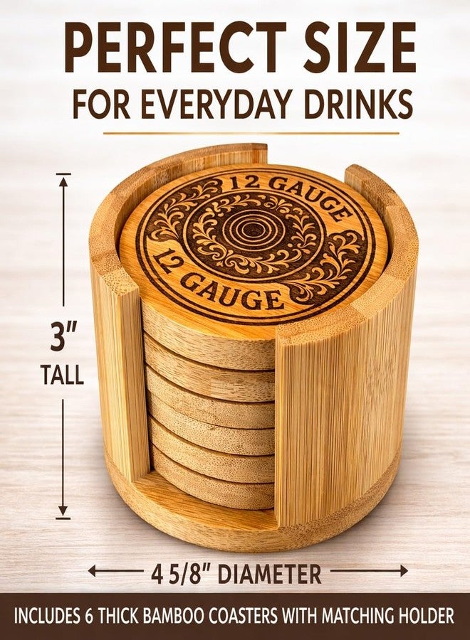 Top Brass 12 Gauge Shotgun Shell Bamboo Coaster Set with Holder – 6 Laser Engraved Coasters with Hidden Bottle Opener – Rustic Hunting Bar Coasters for Duck Hunters, Skeet Shooters & Shotgun Enthusiasts - Image 3