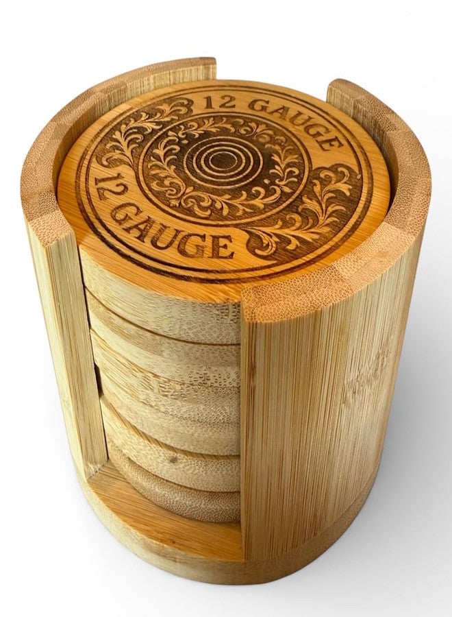 Top Brass 12 Gauge Shotgun Shell Bamboo Coaster Set with Holder – 6 Laser Engraved Coasters with Hidden Bottle Opener – Rustic Hunting Bar Coasters for Duck Hunters, Skeet Shooters & Shotgun Enthusiasts - Image 1