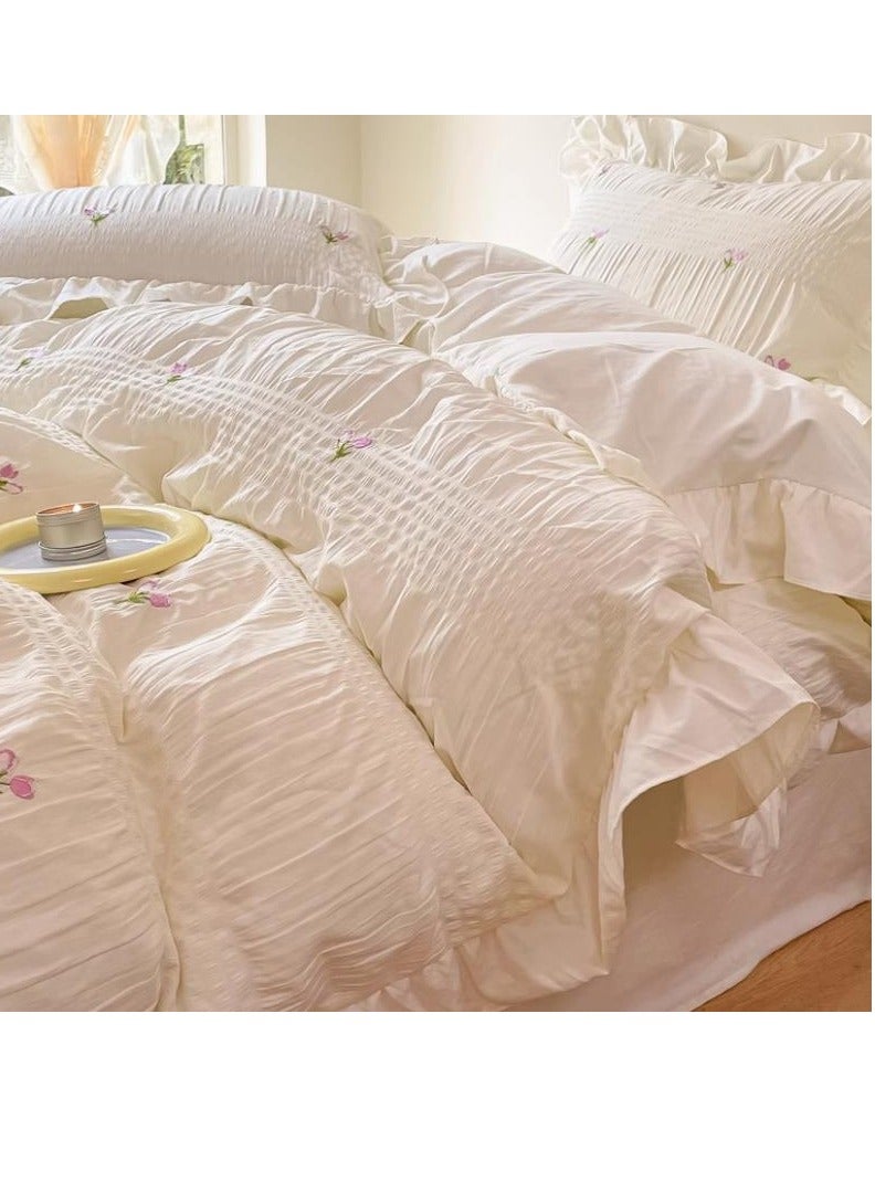 Fitted Sheet Style — ﻿ Four Piece Set Of Washed Cotton Princess Embroidered Bedding - Image 1