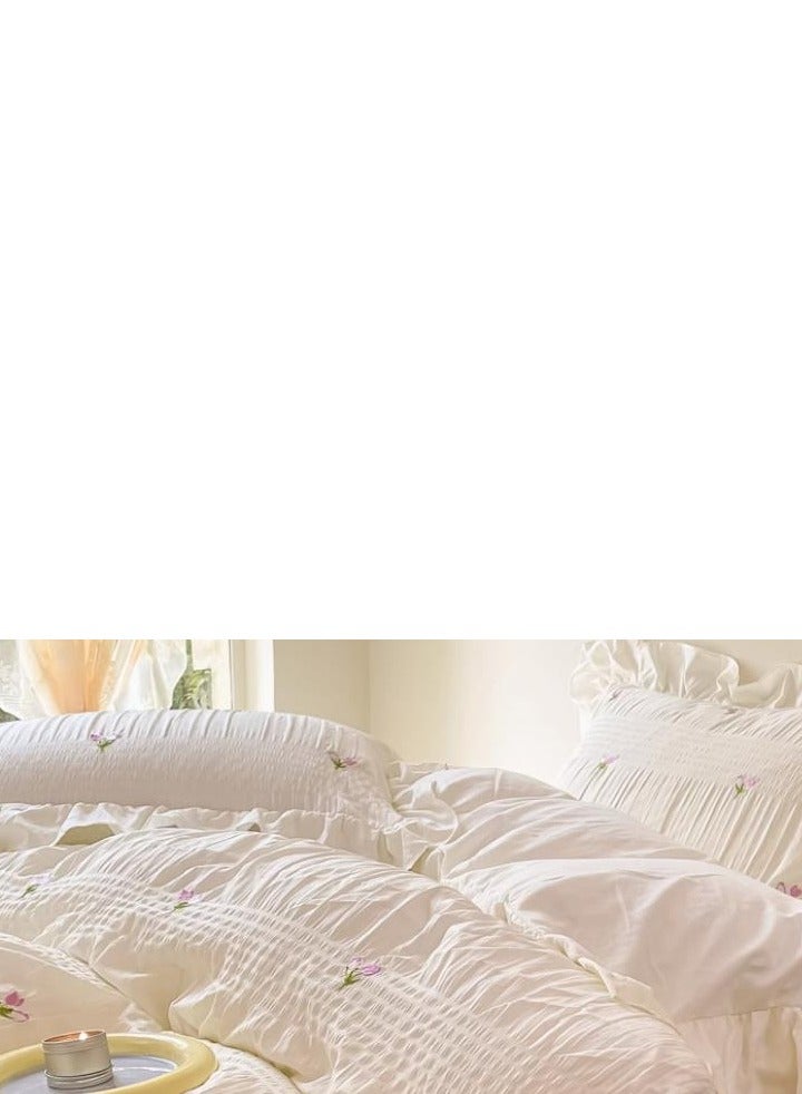Fitted Sheet Style — ﻿ Four Piece Set Of Washed Cotton Princess Embroidered Bedding - Image 3