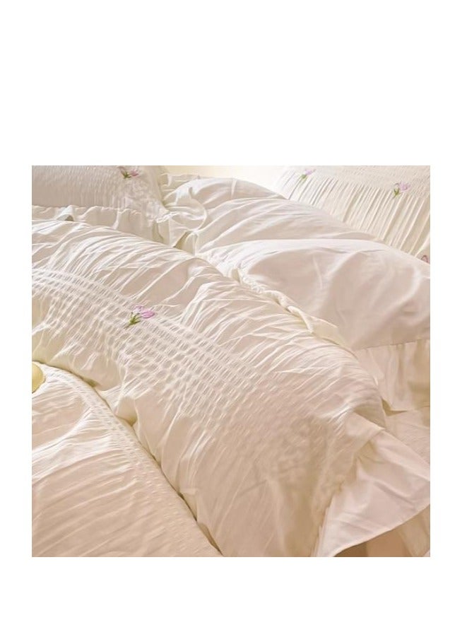 Fitted Sheet Style — ﻿ Four Piece Set Of Washed Cotton Princess Embroidered Bedding - Image 2