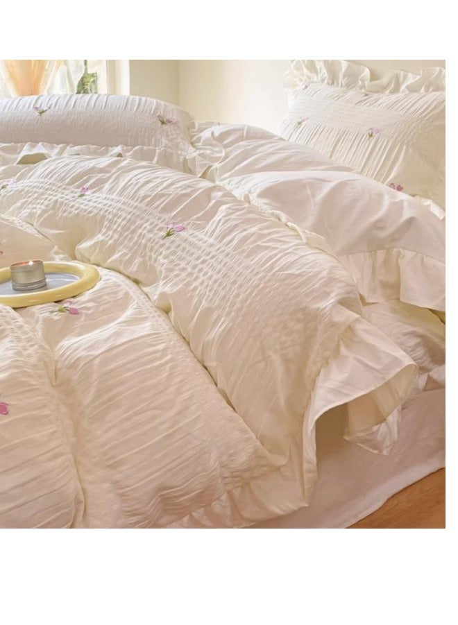 Fitted Sheet Style — ﻿ Four Piece Set Of Washed Cotton Princess Embroidered Bedding - Image 4