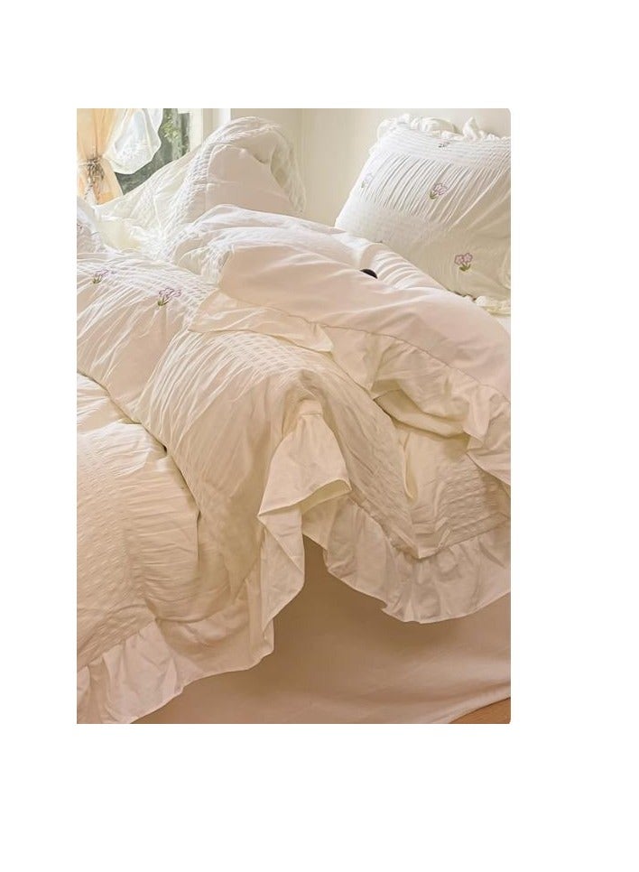 Fitted Sheet Style — ﻿ Four Piece Set Of Washed Cotton Princess Embroidered Bedding - Image 5