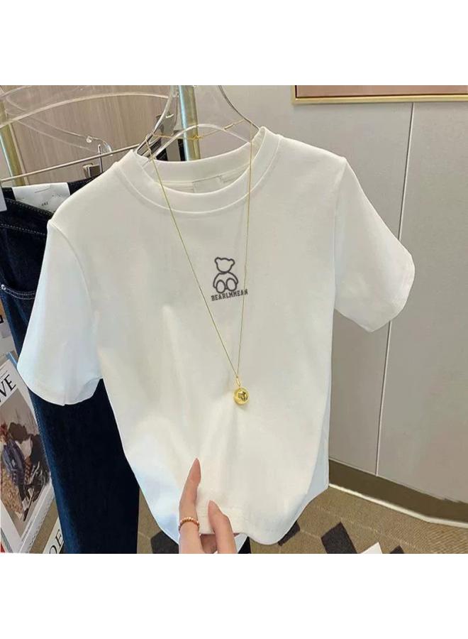 VUELO Spring Women's All-match Pure Cotton Short-sleeved T-shirt Distinctive Street Style Korean Style Loosening Printed Design 