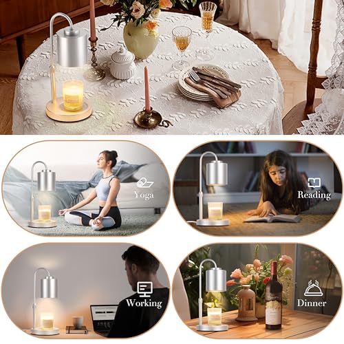 CASTLELIFE Candle Warmer Lamp with Timer & Dimmer, Height Adjustable Electric Wax Melt Warmer for Jar Candles, Gifts for Mom Home Decor, Silver - Image 5
