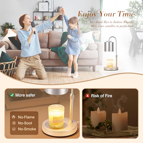 CASTLELIFE Candle Warmer Lamp with Timer & Dimmer, Height Adjustable Electric Wax Melt Warmer for Jar Candles, Gifts for Mom Home Decor, Silver - Image 4