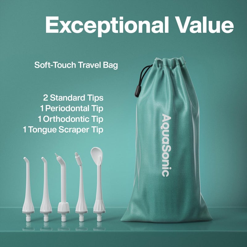 Aquasonic Water Flosser - Cordless Rechargeable Water Flossers for Teeth Cleaning - Waterproof Aqua Flosser, Portable Oral Irrigator for Dental Cleaning with 5 Jet Tips – Braces Home Travel - Image 5