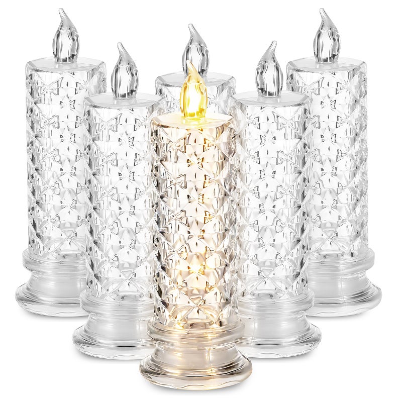 6pcs Candlestick Clear Electric Candle Light Decoration Party Adornment Candle Accessory - Image 1