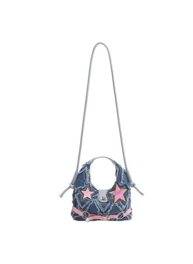 Barbie Y2K Denim Hobo Crossbody Bag, Retro Star Embroidered Handbag with Pink Buckle Strap, Vintage Shoulder Bag for Women - Image 4