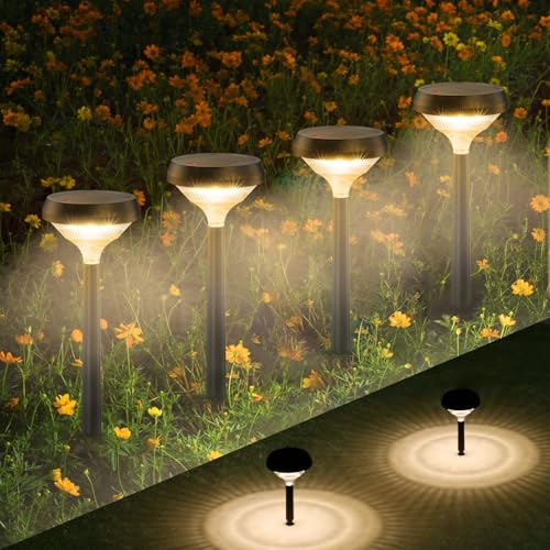 Linkind Solar Pathway Lights 4 Pack, Solar Lights Outdoor, Warm White Path Waterproof for Walkway Yard Landscape Garden - Image 1