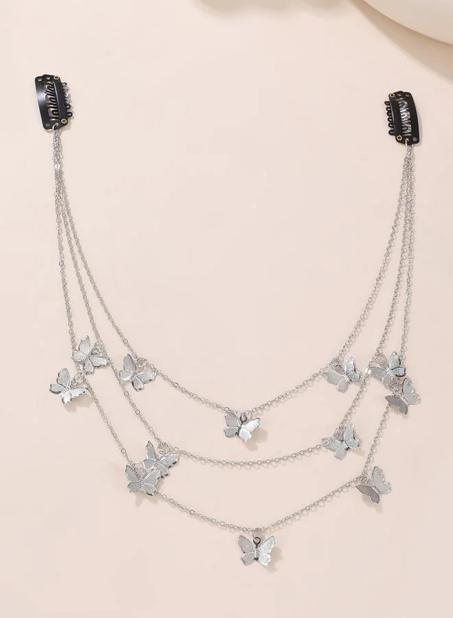 تايك تو Silver Butterfly Hair Chain Headband