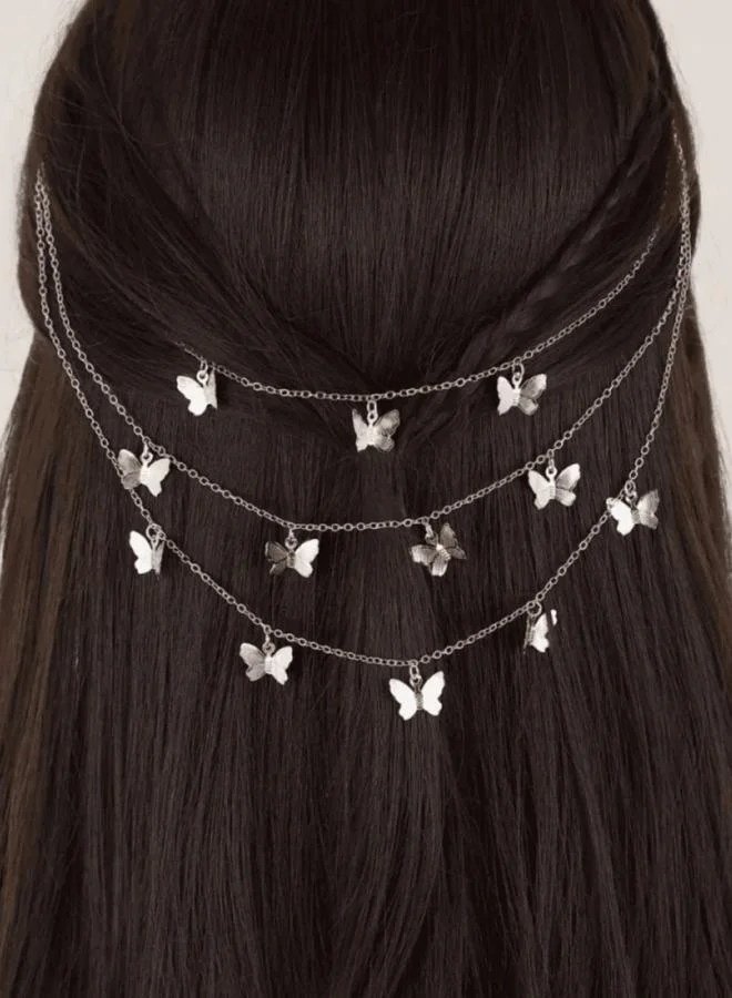 تايك تو Silver Butterfly Hair Chain Headband