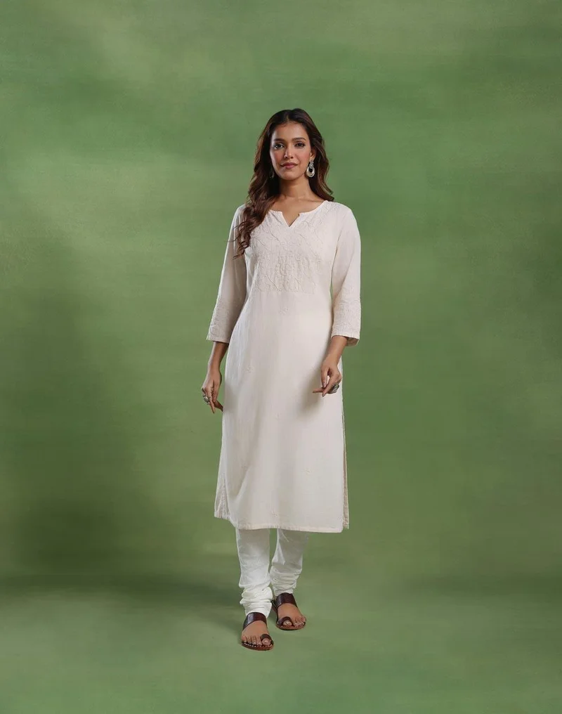 فاب انديا Beige Cotton Long Kurta