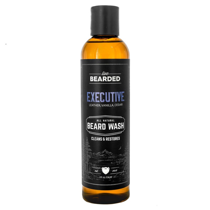 Live Bearded Beard Wash, 8 fl oz - Water-Based Face Cleanser with All-Natural Ingredients for a Gentle, Deep Clean - Made in the USA | Executive Scent - Cedar, Vanilla - Image 1