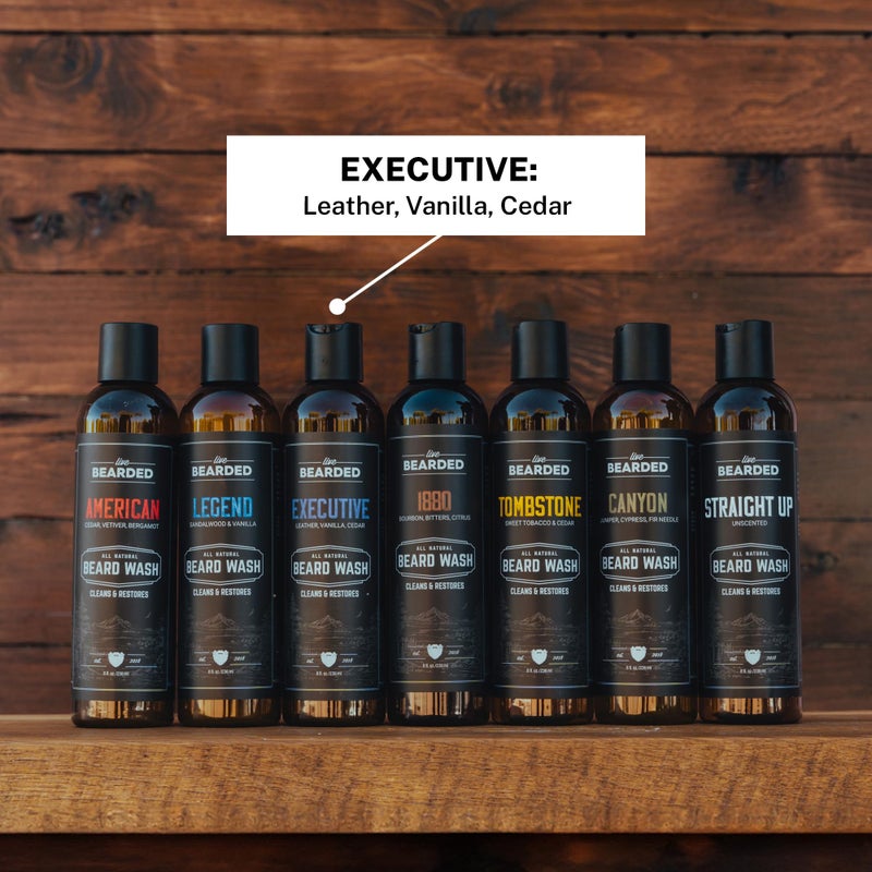 Live Bearded Beard Wash, 8 fl oz - Water-Based Face Cleanser with All-Natural Ingredients for a Gentle, Deep Clean - Made in the USA | Executive Scent - Cedar, Vanilla - Image 4