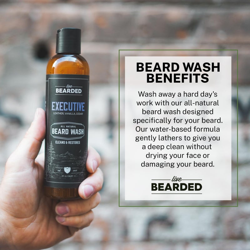 Live Bearded Beard Wash, 8 fl oz - Water-Based Face Cleanser with All-Natural Ingredients for a Gentle, Deep Clean - Made in the USA | Executive Scent - Cedar, Vanilla - Image 3