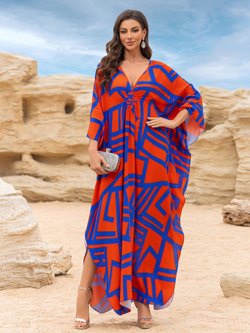 IMAGEKOPE Kaftan Dresses for Women Plus Size V-Neck Moo Moos Batwing Kaftan Beach Dress Bathing Suit Cover-Up Loungewear - Image 4
