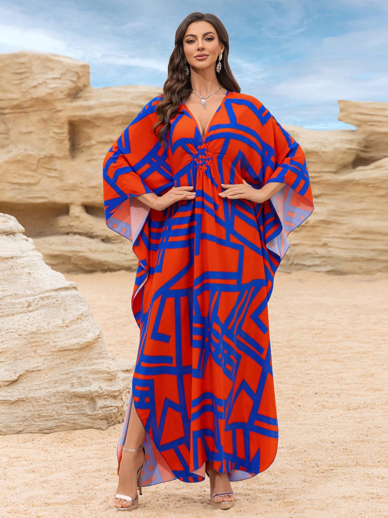 IMAGEKOPE Kaftan Dresses for Women Plus Size V-Neck Moo Moos Batwing Kaftan Beach Dress Bathing Suit Cover-Up Loungewear - Image 2