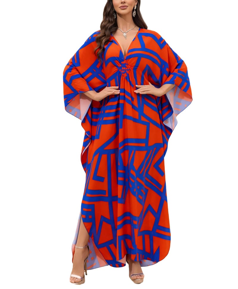 IMAGEKOPE Kaftan Dresses for Women Plus Size V-Neck Moo Moos Batwing Kaftan Beach Dress Bathing Suit Cover-Up Loungewear - Image 1