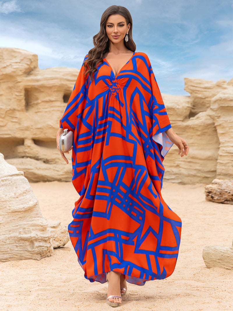 IMAGEKOPE Kaftan Dresses for Women Plus Size V-Neck Moo Moos Batwing Kaftan Beach Dress Bathing Suit Cover-Up Loungewear - Image 5