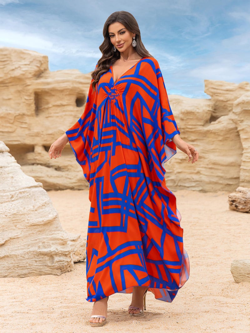 IMAGEKOPE Kaftan Dresses for Women Plus Size V-Neck Moo Moos Batwing Kaftan Beach Dress Bathing Suit Cover-Up Loungewear - Image 3